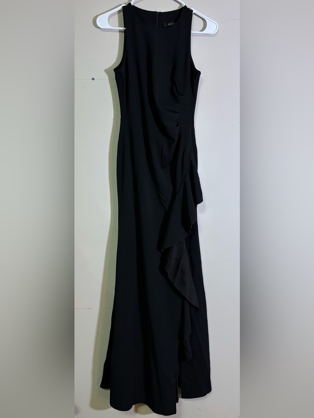 NWT Black Sleeveless Ruffle Maxi Dress Size Small Formal Evening